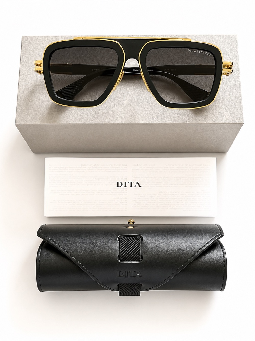 Dita LXN-EVO Luxury Eyewear Matte Black Yellow Gold Navigator Men's Sunglasses